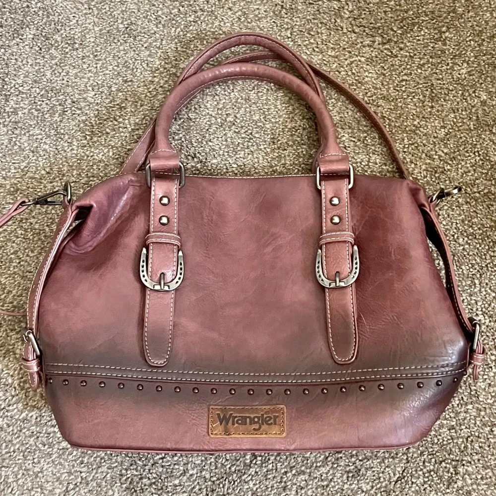 Wrangler Western Doctor Bag Satchel Brown Horse Shoe Accents Rodeo Equestrian